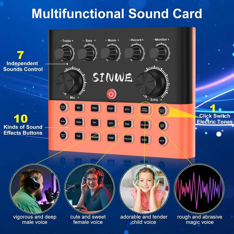 F993 Podcast Bundle BM 800 Mic Recording Studio Kit Voice Changer Orange1