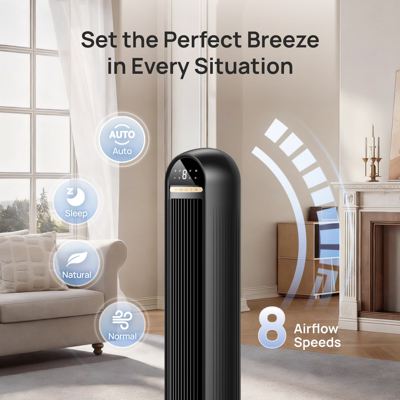 Tower Fans for Home, 36" Standing Floor Fan with Remote, 90° Oscillating Fan, 285