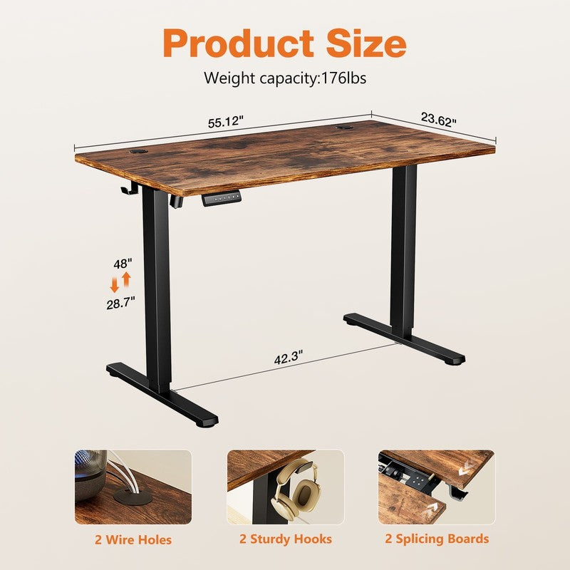 55"×24" Electric Height Adjustable Standing Desk Sit Stand Workstation Rust4