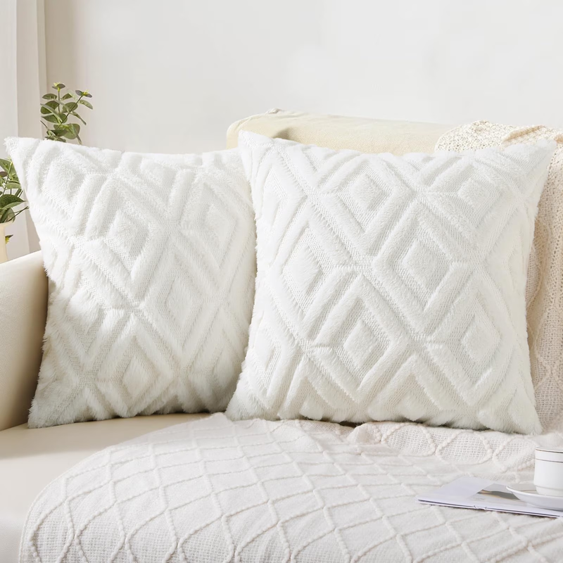 Set of 2 Decorative Throw Pillow Covers 18x18 Soft Cream White for Couch7