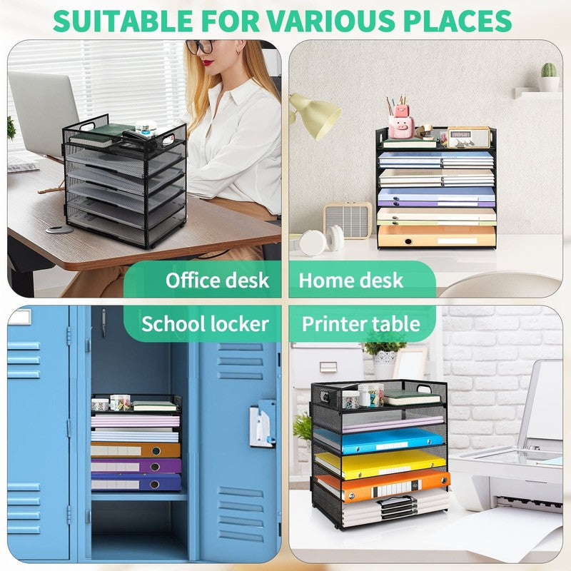 6-Tier Desk Organizer Paper Storage Box ,Stationery Tray with Handle Mesh Statio6