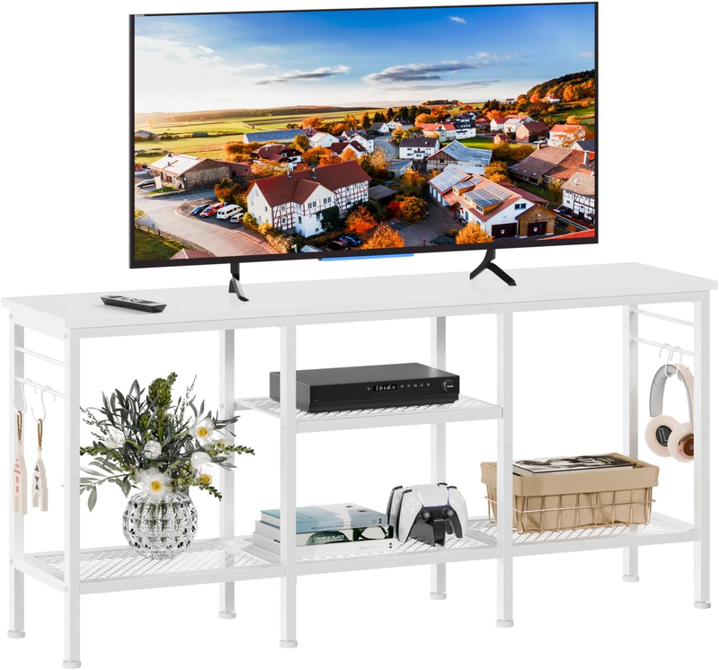 TV Stand for up to 55" TVs, Entertainment Center with Open Storage, White0