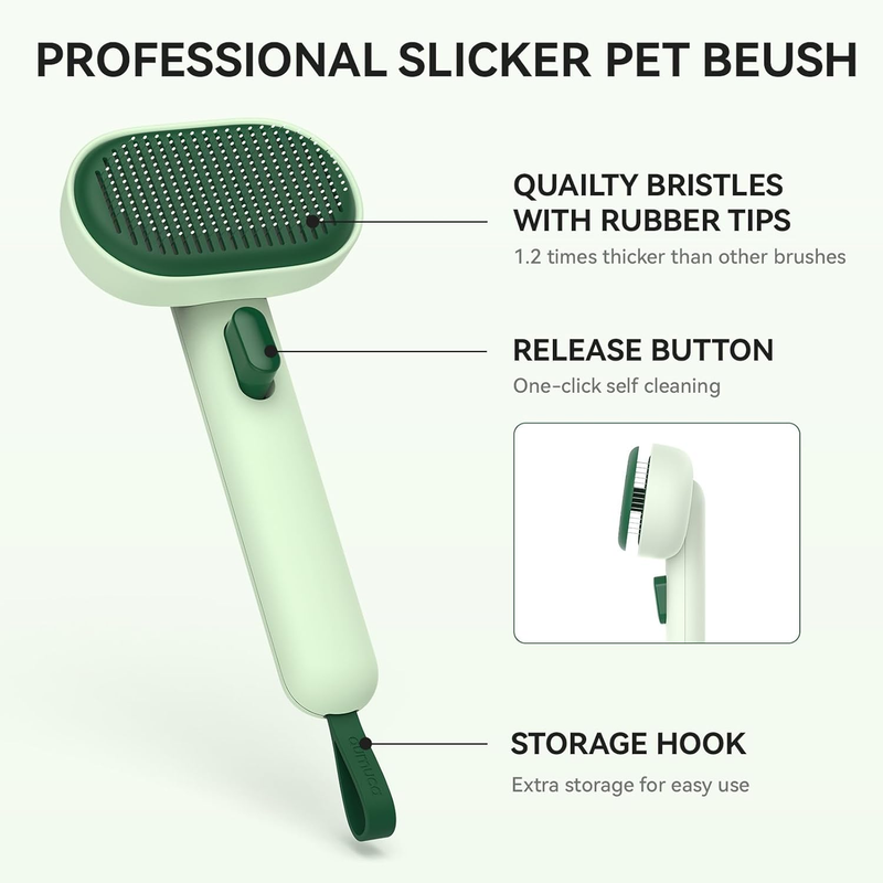 Cat Brush Shedding Cats Dogs Deshedding Removes Loose Fur Massage Forest Green2