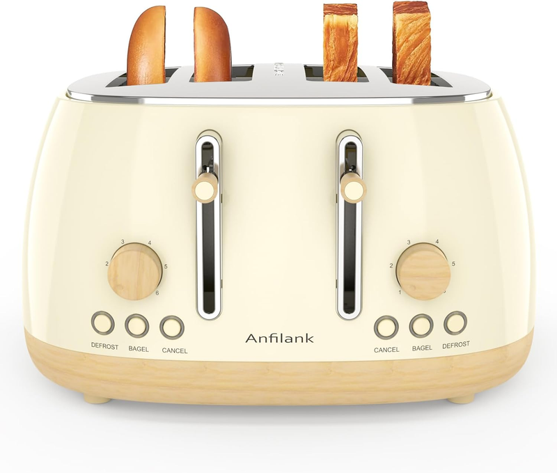 Retro 4 Slice Toaster Stainless Steel Extra Wide Slots Dual Control Bagel Beige9
