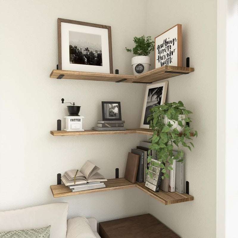 Wood Floating Shelves Set of 6, Shelves for Wall Decor, Farmhouse Shelf for Bedr4