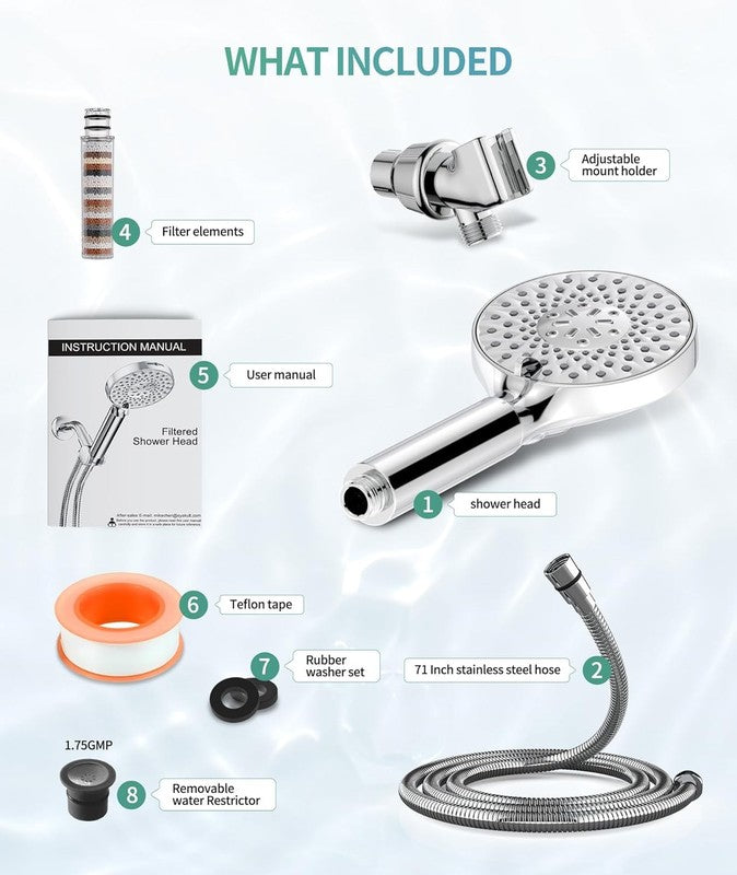 Filtered Shower Head Combo w/ Handheld High Pressure 9 Spray Mode for Hard Water8