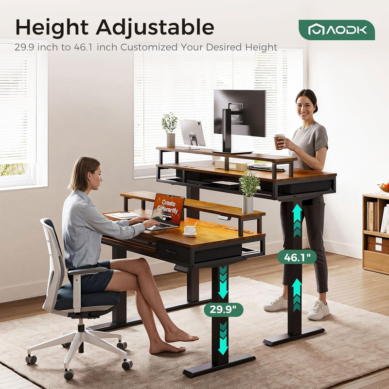 Electric Standing Desk with Drawers & Keyboard Tray, 55 Inch Height Adjustable G3