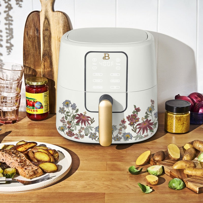 6 Qt Air Fryer w/ Turbocrisp Technology Evergood Ceramic Nonstick White Flower1