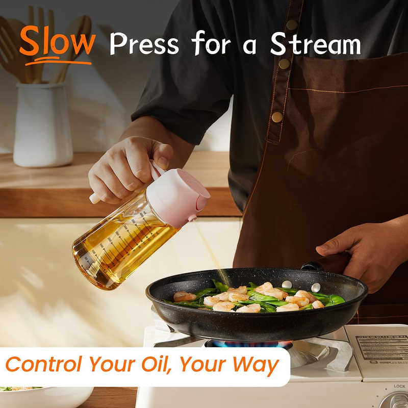 16oz Glass Olive Oil Sprayer 2 in 1 Dispenser Bottle Air Fryer BBQ Peach2