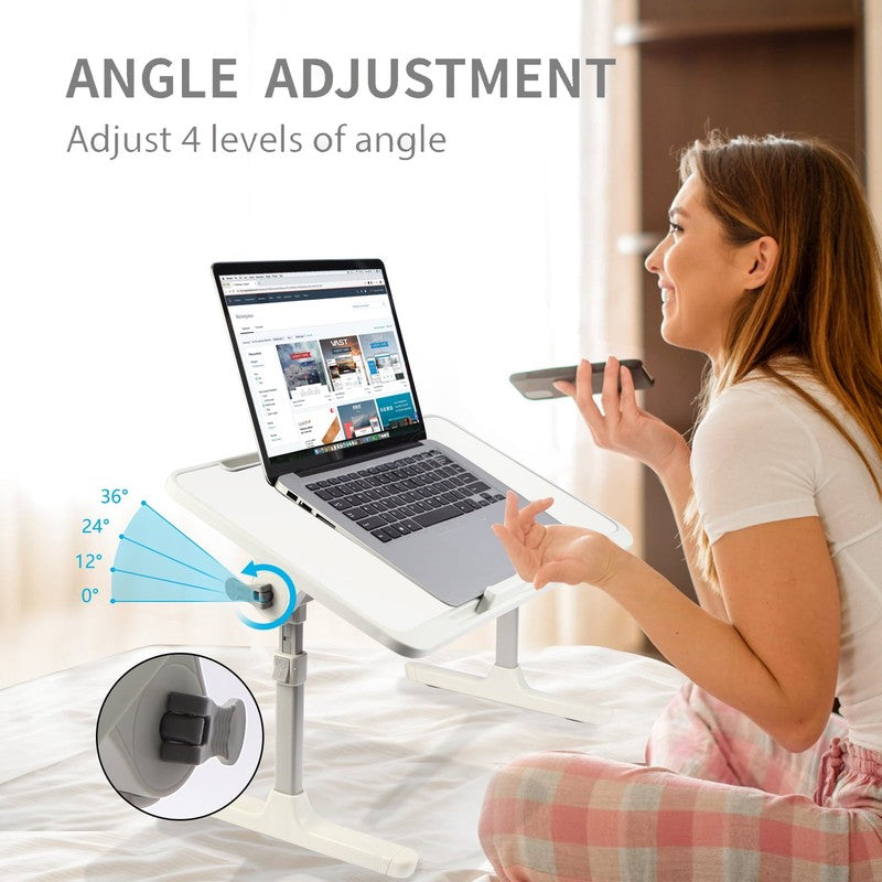 Height & Angle Adjustable Lap Desk Foldable Laptop Stand Bed Tray White3