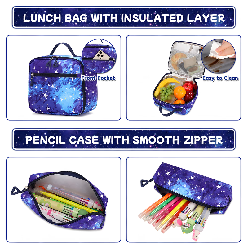 Girls 3PCS Backpack Set School Bookbag Blue Galaxy6