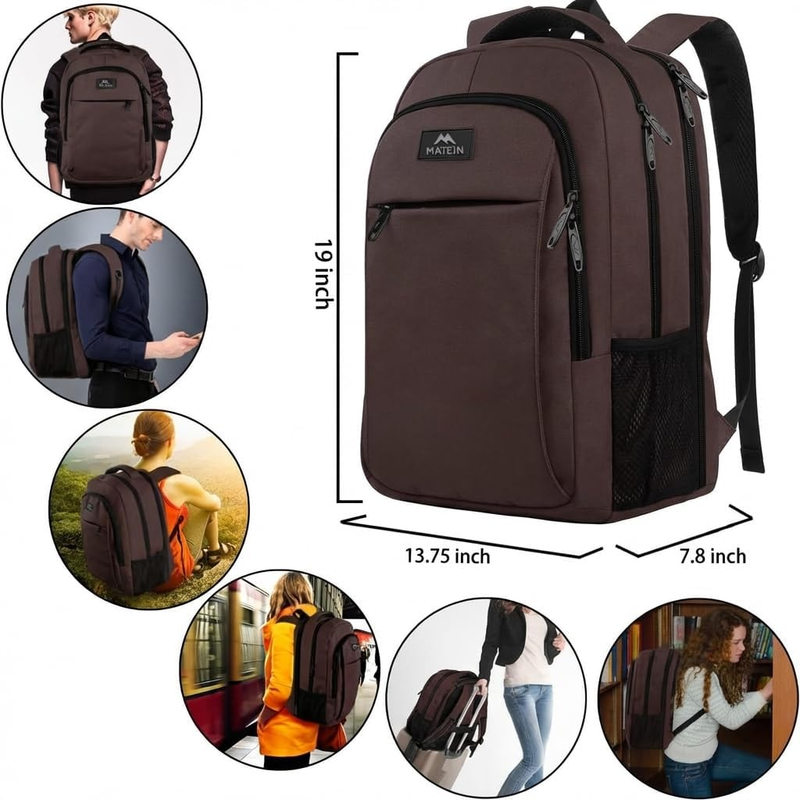 17.3" Extra Large Laptop Backpack TSA Travel Anti Theft Bag Brown4