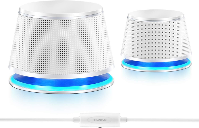Computer Speakers 10W USB Powered 3.5mm AUX Stereo Deep Bass White0