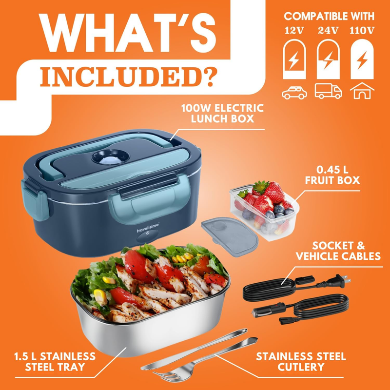 Electric Lunch Box 100W Food Warmer 1.5L 12V/24V/110V Stainless Steel4