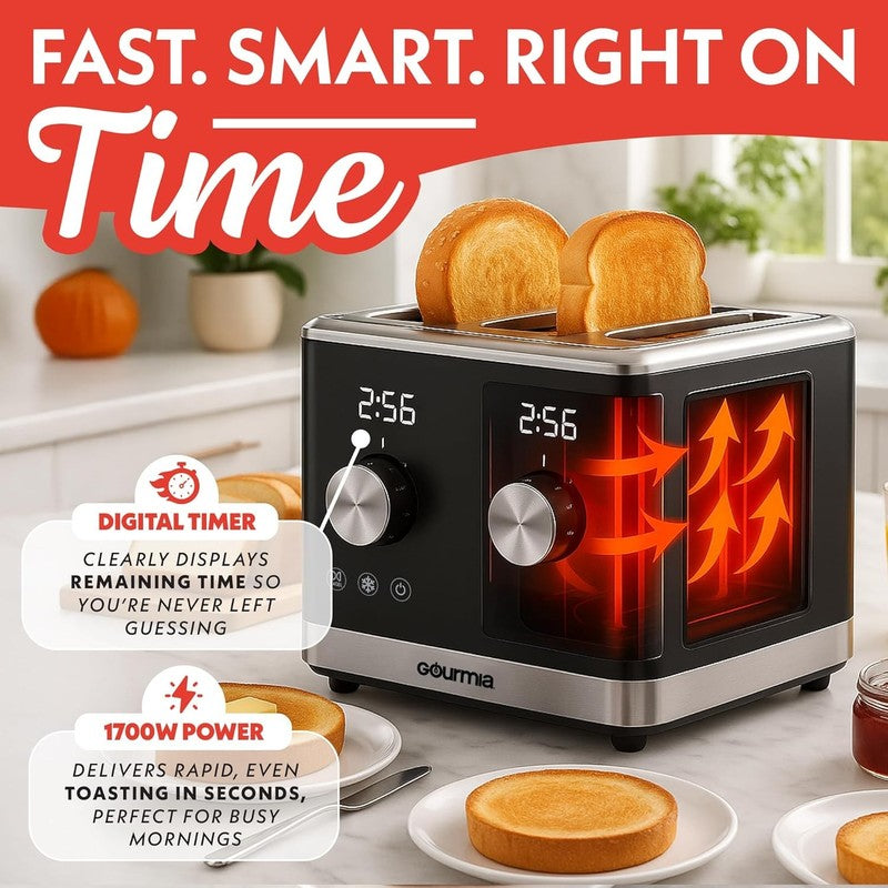 4-Slice Toaster Black Dual Controls Bagel Defrost Reheat 6 Browning Levels2