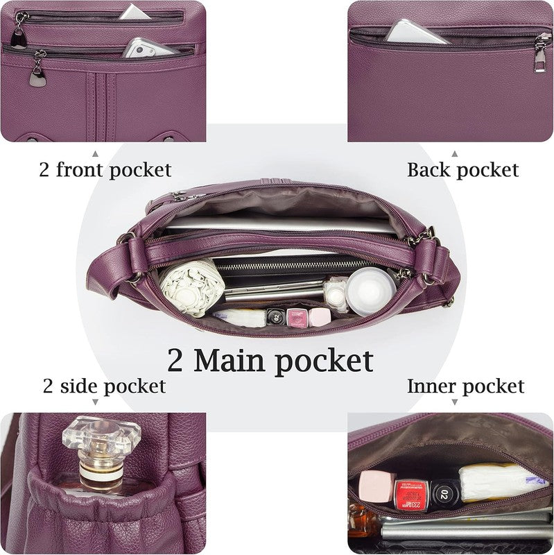 Women Soft PU Leather Crossbody Bag Multi Pocket Shoulder Handbag Tote Satchel5