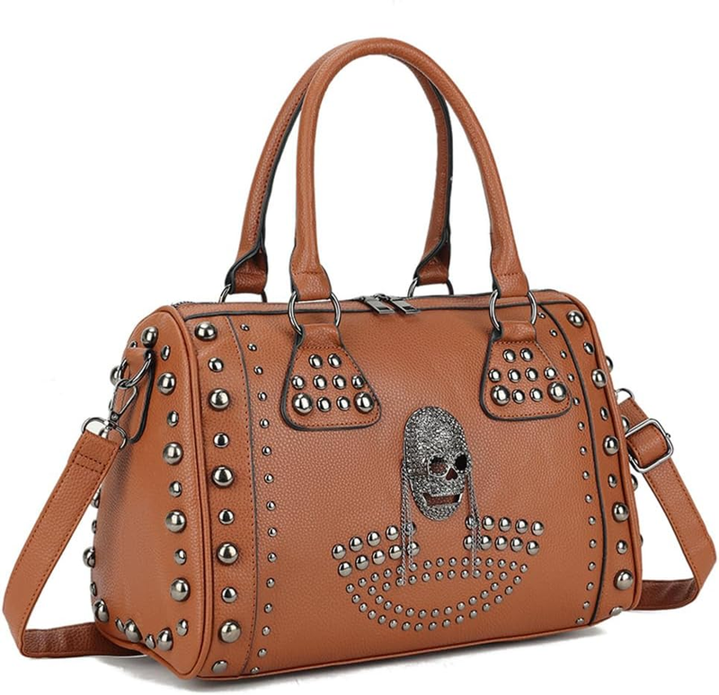 Women Skull Handbag Large Capacity Gothic Shoulder Bag Studded Doctor Handbag10