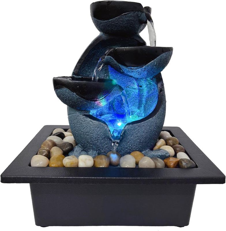 Indoor Tabletop Water Fountain Resin LED Meditation Waterfall Home Office Decor0