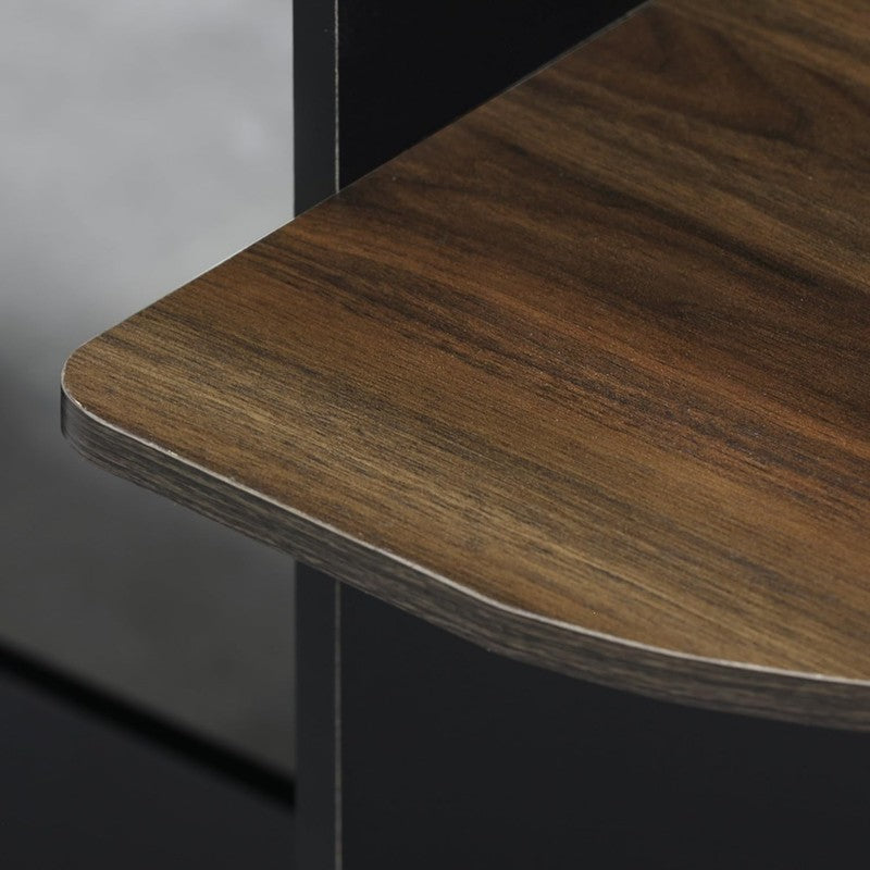 Compact Computer Desk with Shelves, round Side, Columbia Walnut/Black7