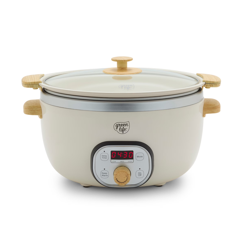 6 Quart Non Stick Family Meal Slow Cooker with Removable Pot, Cream9
