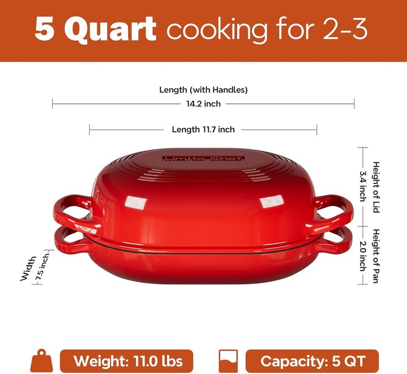 5QT Cast Iron Dutch Oven Bread Kit w/ Banneton Lame Red3