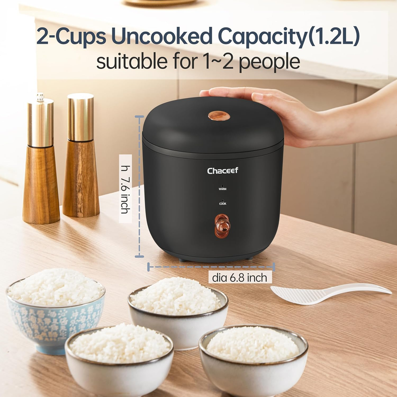 Mini Rice Cooker 2 Cups Uncooked, 1.2L Rice Cooker Small with Non Stick Pot, Por1