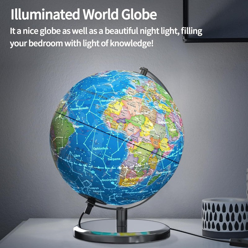 9in Illuminated World Globe w/ Stand LED Constellation Night Light Base1