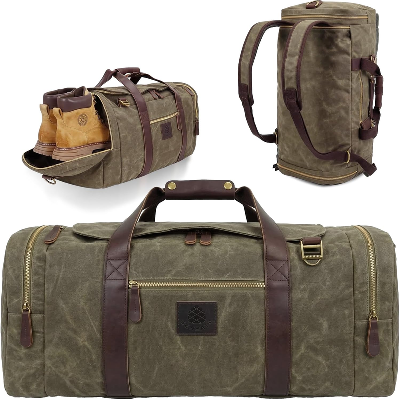 Duffle Bag for Travel, 50L Waxed Canvas Duffle Bag Vintage Travel Bag Overnight 10