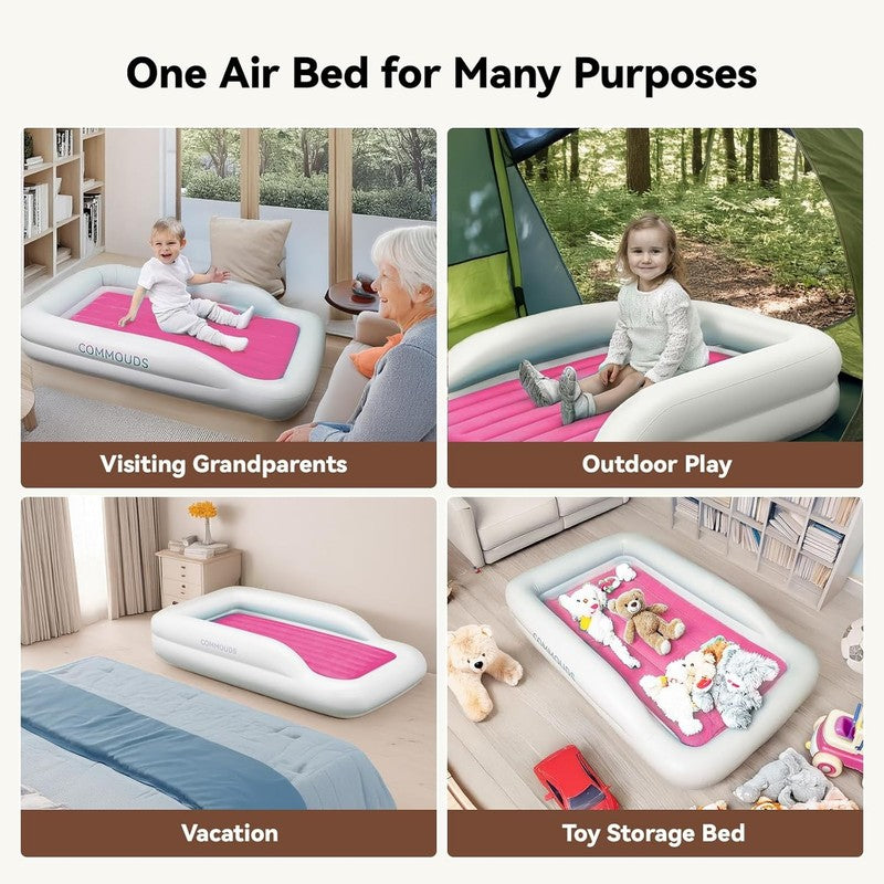 Portable Toddler Travel Bed with Bumpers, Inflatable Kids Air Mattress with Pump3