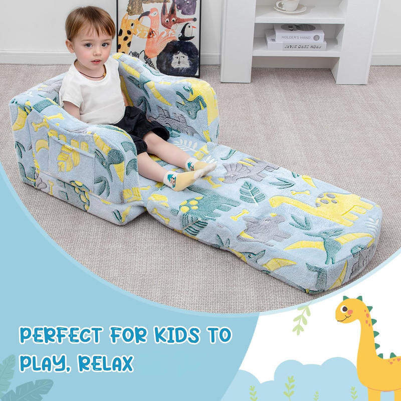 Comfy Toddler Chair and Couch for Kids with Blanket,2 In 1 Soft Plush Fold Out T4