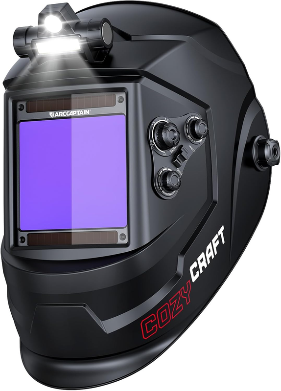 Large View 3.94" X 3.66" True Color Auto Darkening Welding Helmet with Light, So0