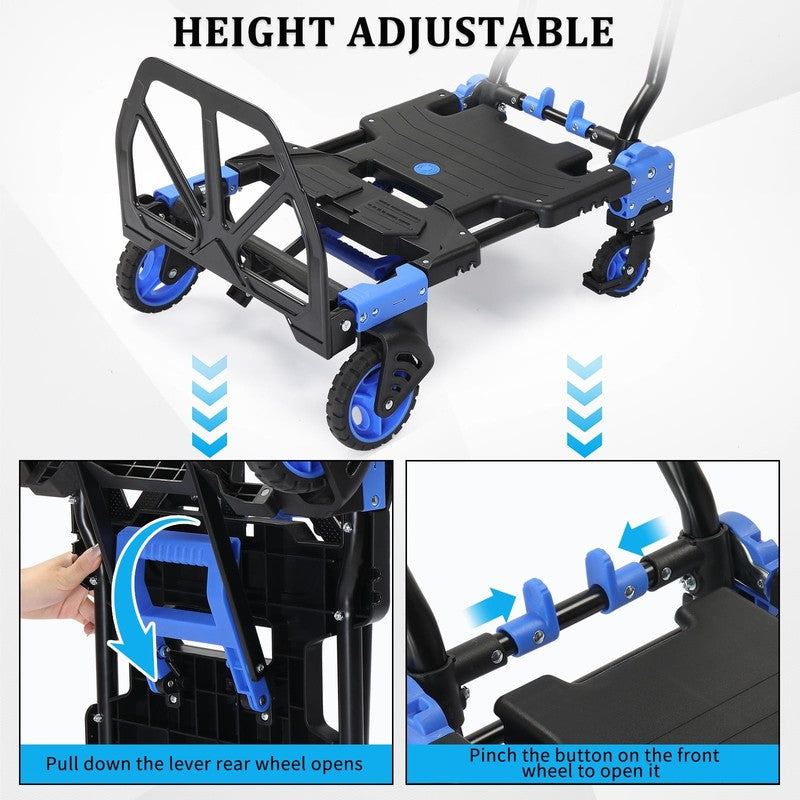 Portable 2-in-1 Hand Truck & Dolly Cart Foldable 330LB Capacity Handle7