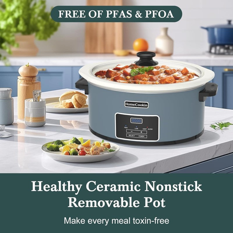 8Qt Programmable Slow Cooker Timer Keep Warm 6+ Servings Blue5