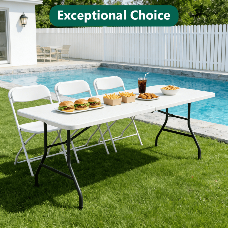 6FT Folding Table, Heavy Duty Portable Table, Waterproof HDPE, Foldable for Picn8