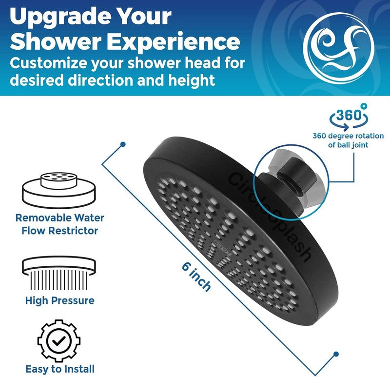 High Pressure Shower Head   Anti Clogging Silicone Nozzles   2.5 GPM Removable R2