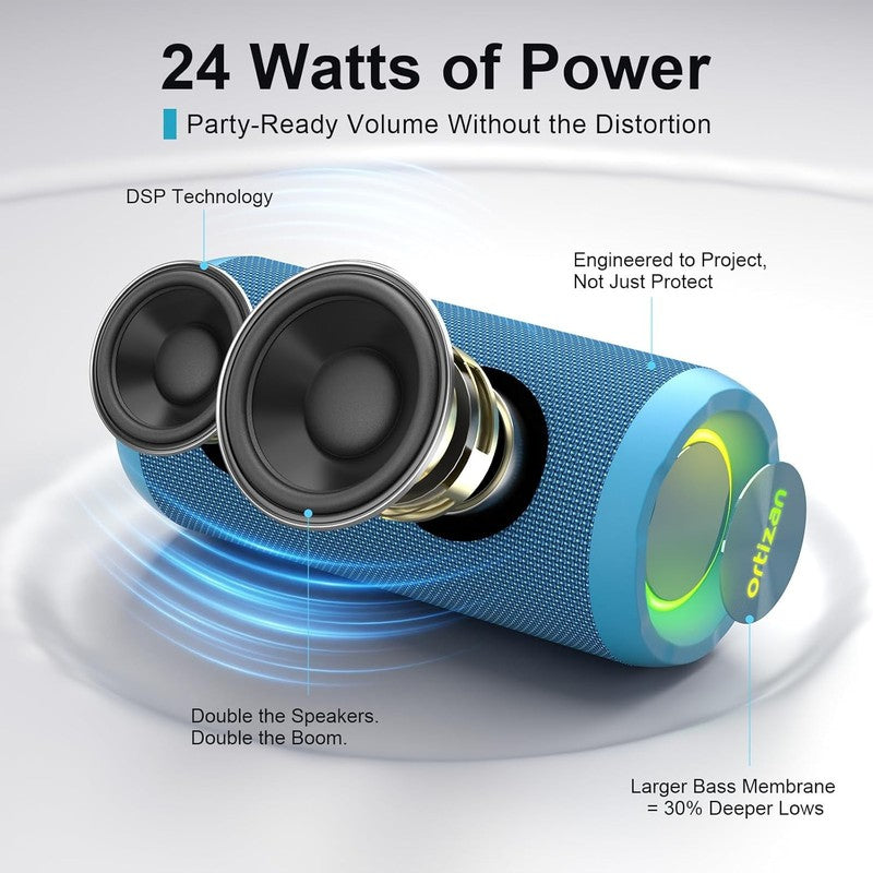 24W Bluetooth Speaker, IPX7 Waterproof, 30H Playtime, 360° Light, Stereo, Blue1