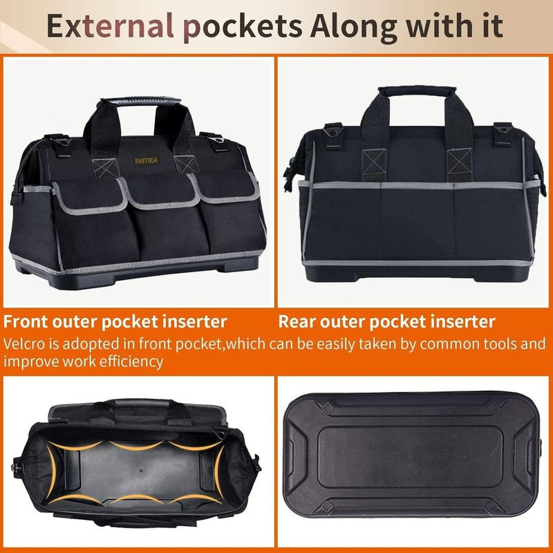 20" Wide Mouth Tool Bag Waterproof Molded Base Organizer with Adjustable Strap2
