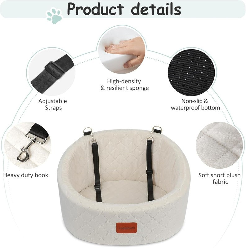 Dog Car Seat Small Dogs up to 30lbs Memory Foam Washable Anti Slip Beige2
