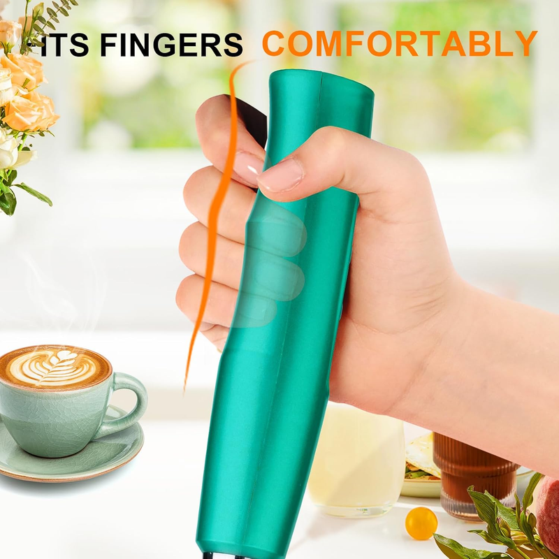 Milk Frother Handheld Rechargeable 3 Speed 3 Heads Coffee Whisk Turquoise4