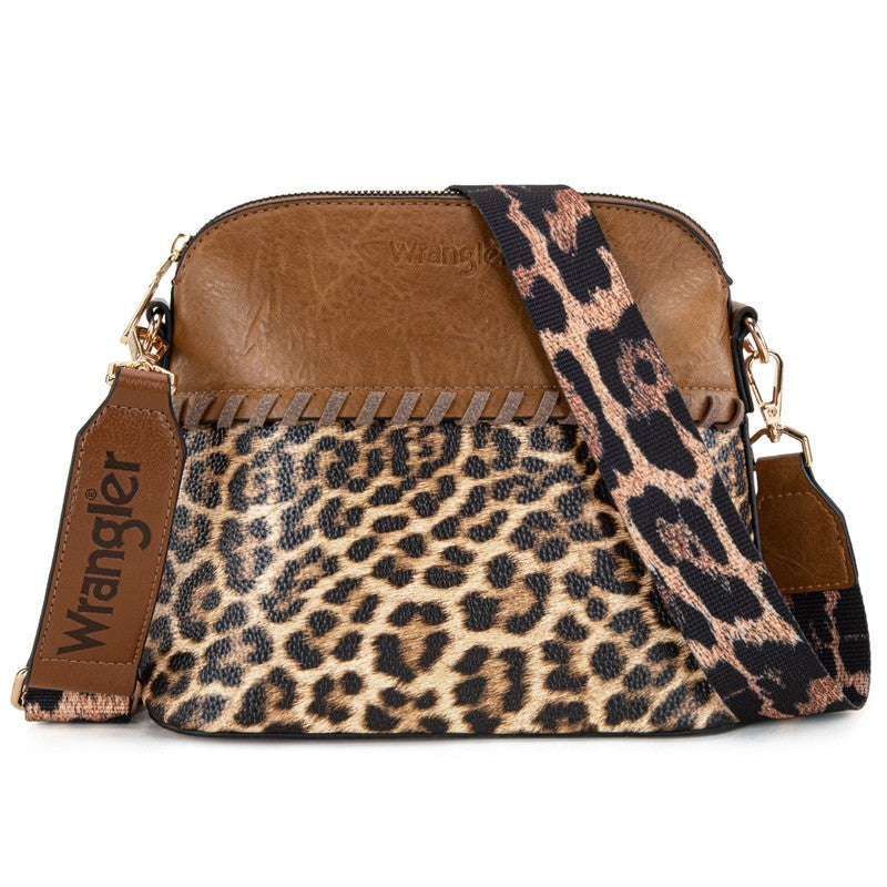 Wrangler 3Pc Handbag Set Tote Crossbody Purse Wallet Leopard Brown6