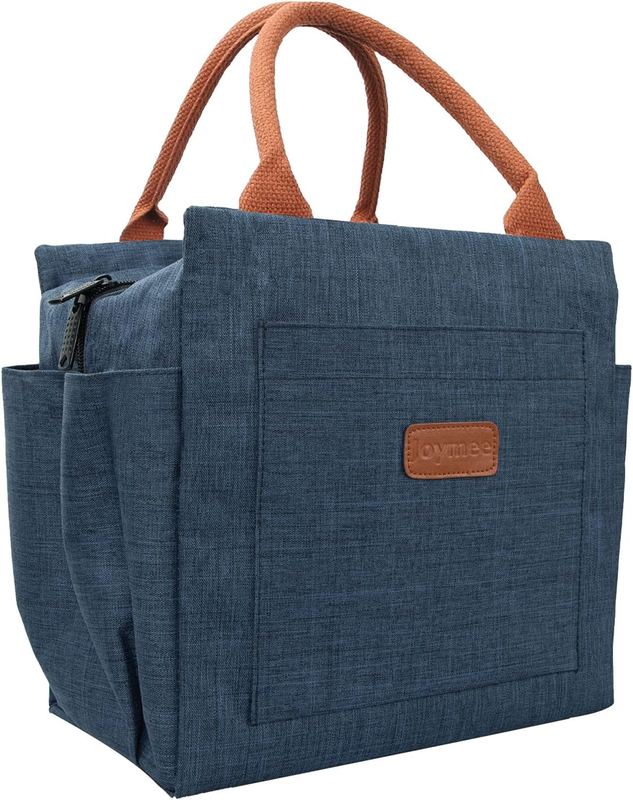 Insulated Lunch Bag for Women Men Large Reusable Tote w/ Bottle Holder Navy Blue8