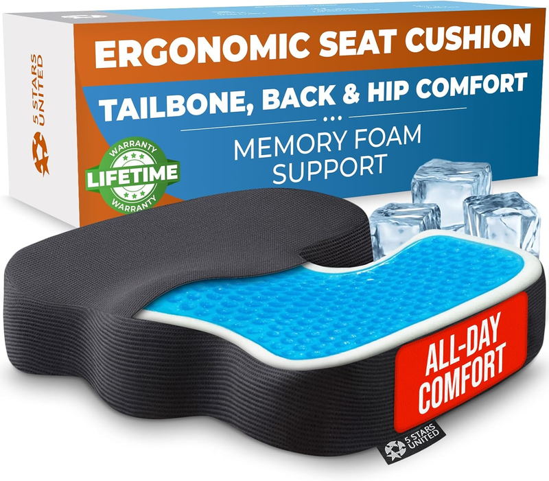 Cooling Gel Seat Cushion Memory Foam Tailbone Pain Relief Black10