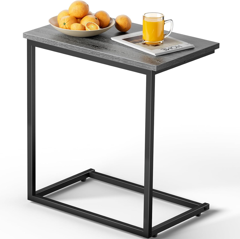C Shaped End Table 27" High, Slide Under Sofa Side Table for Living Room0