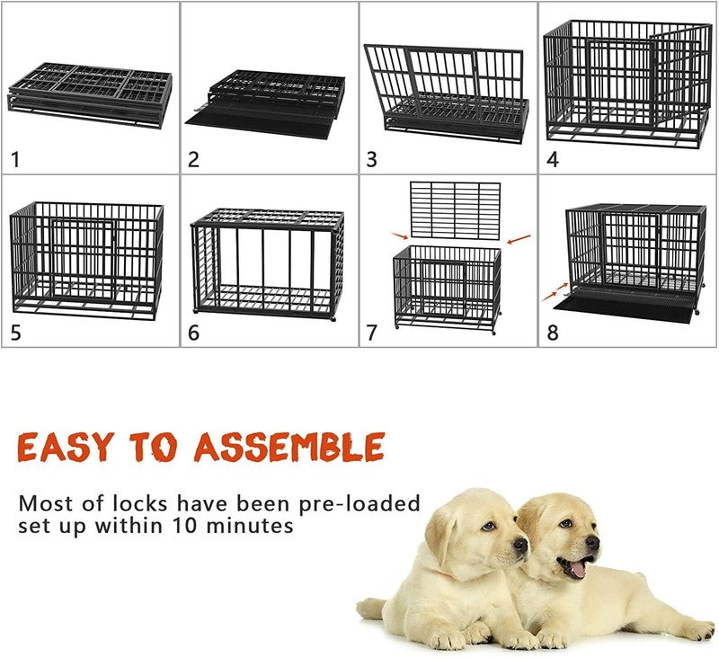 Heavy Duty Indestructible High Anxiety Dog Crate Cage for Outdoor and Indoor wit3
