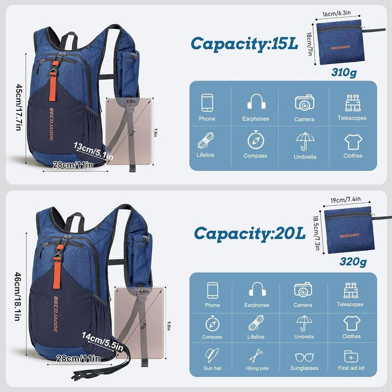 15L Small Hiking Backpack for Men Women Foldable Packable Back Pack Ultralight H3