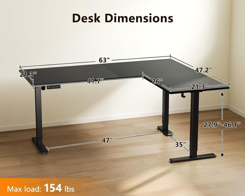 63” Reversible L-Shaped Electric Standing Desk Height Adjustable Corner Black2