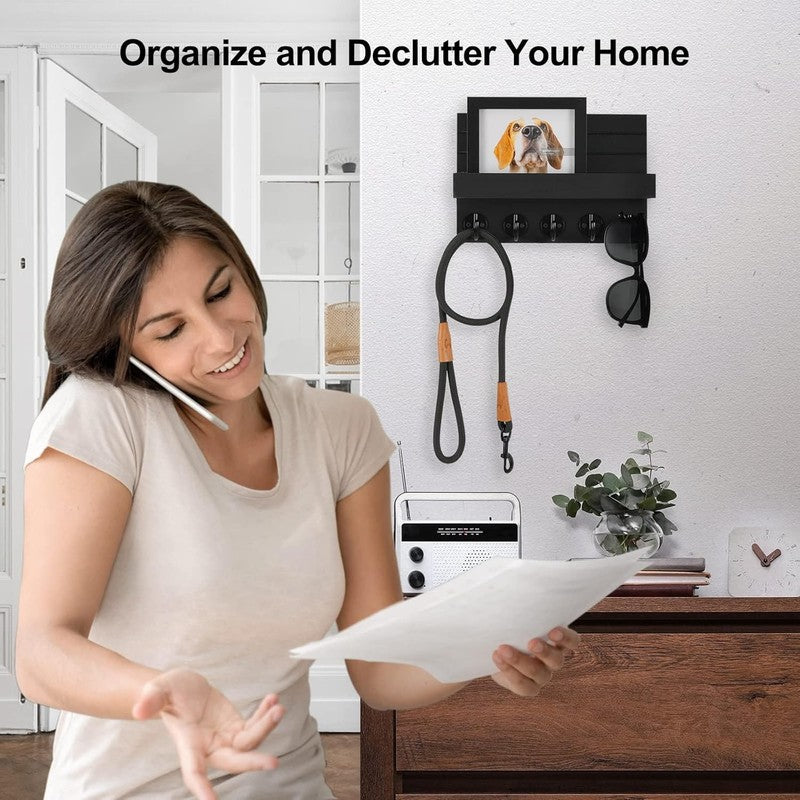 Key Holder for Wall, Decorative Key and Mail Holder with Shelf Has Large Hooks f5