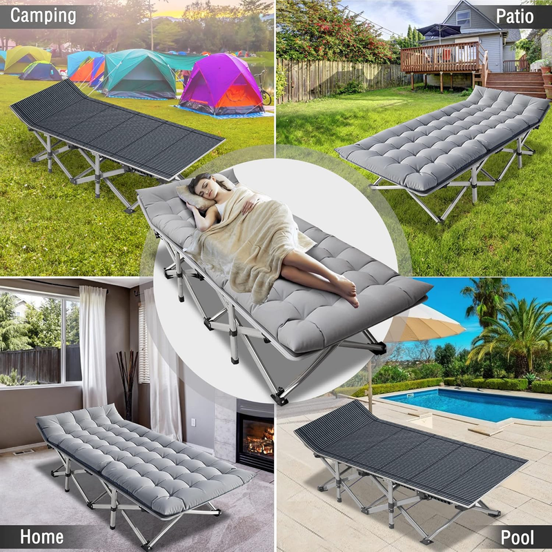 Camping Cot 2PK Heavy Duty 28" Wide Folding Bed 1200D Oxford w/ Mat Carry Bag6