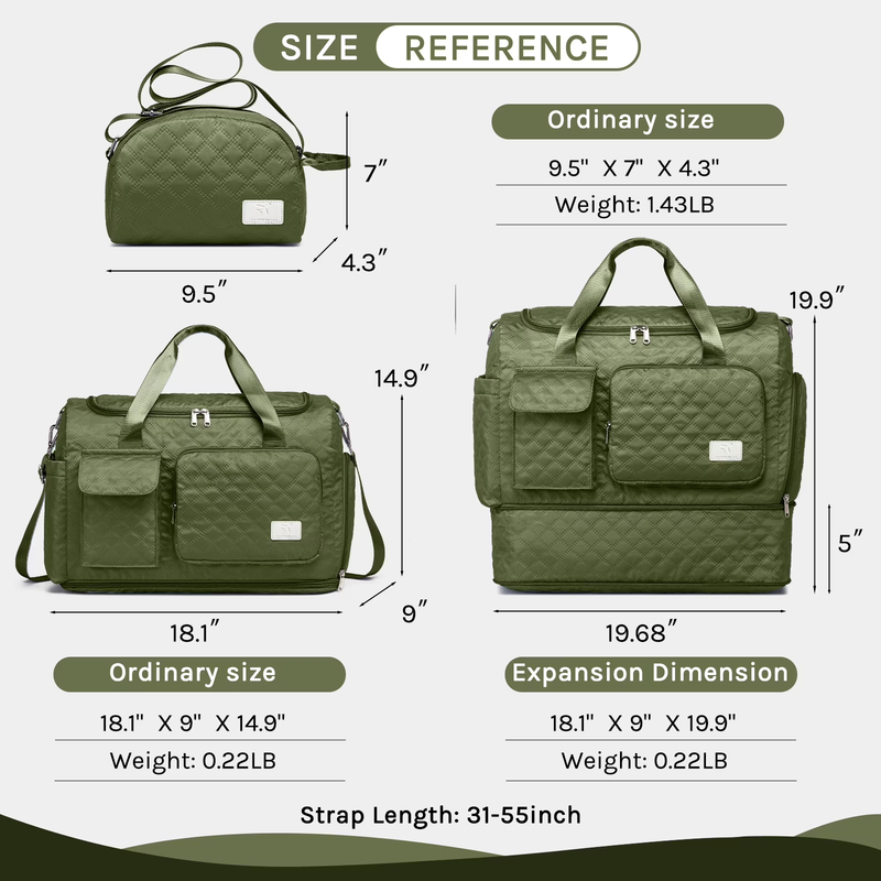 2-Piece Expandable Foldable Duffle Bag Set with Wet Pocket and Shoe Compartment,1