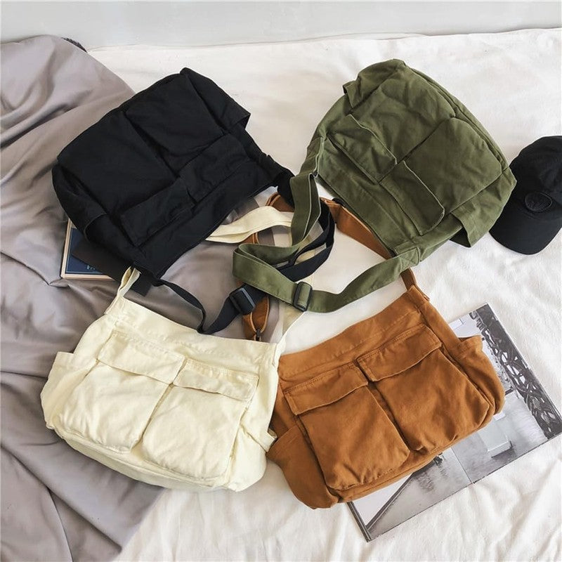 Canvas Messenger Bag Large Hobo Bag Crossbody Shoulder Bag Tote Bag with Pocket 2